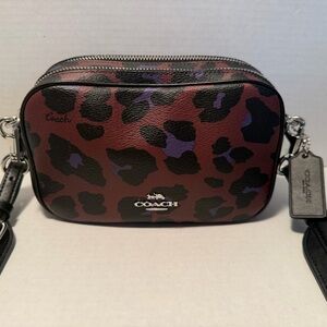 NWOT Coach Jes Crossbody Leopard Print Multicolor Camera Bag Black/Mauve